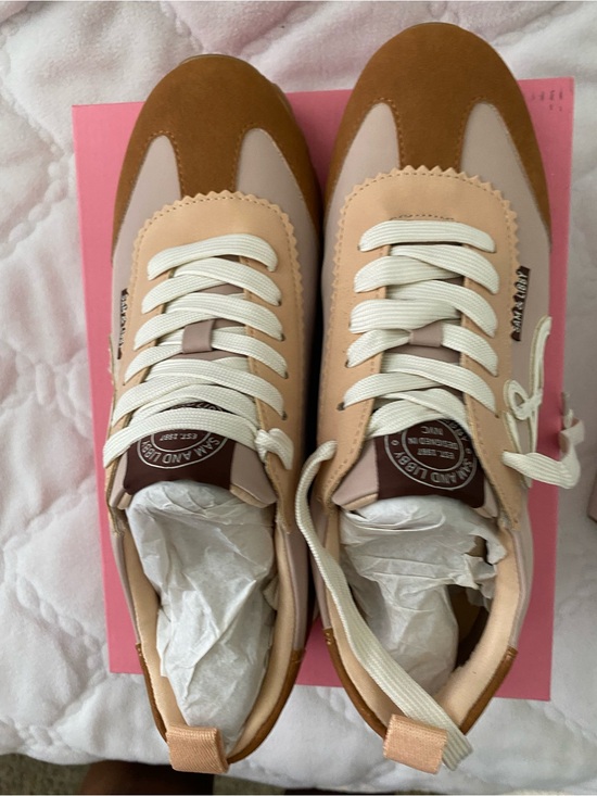 Sam Edelman Shoes - Sam Edelman Pink and Tan Retro-Inspired Lace-Up Sneakers